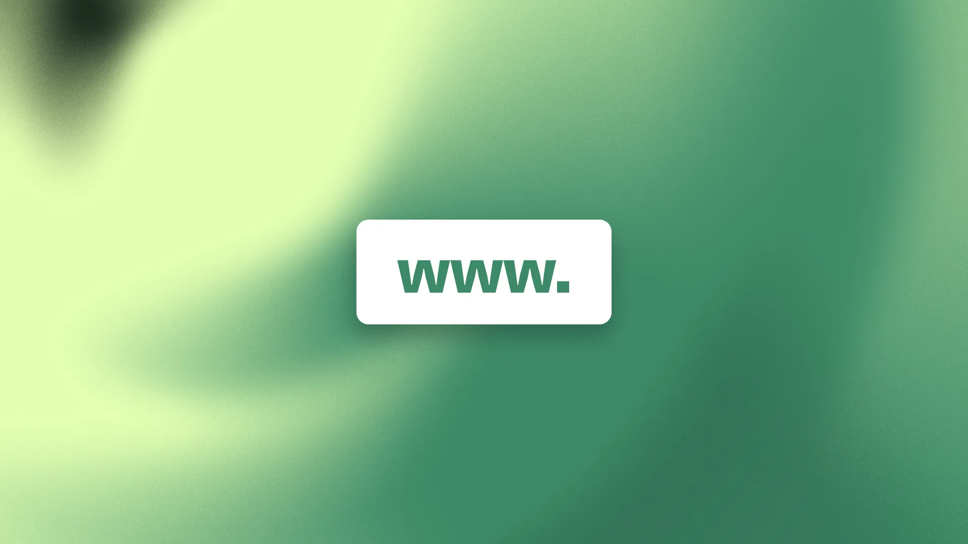 The world wide web prefix 'wwww.' in a white rectange, on a branded noisy green and yellow abstract background.